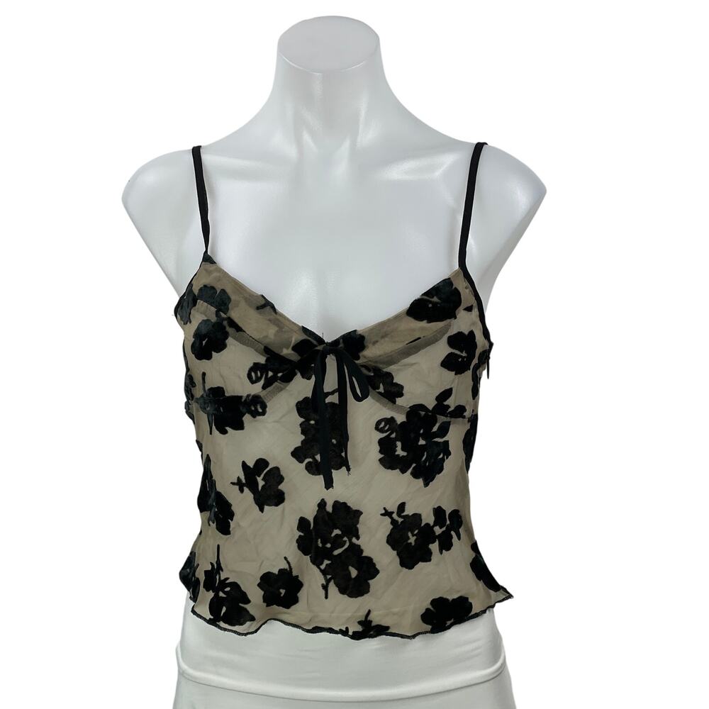 Lioness Basic Instinct Beige Black Velvet Floral Sleeveless Mesh Camisole Top XS